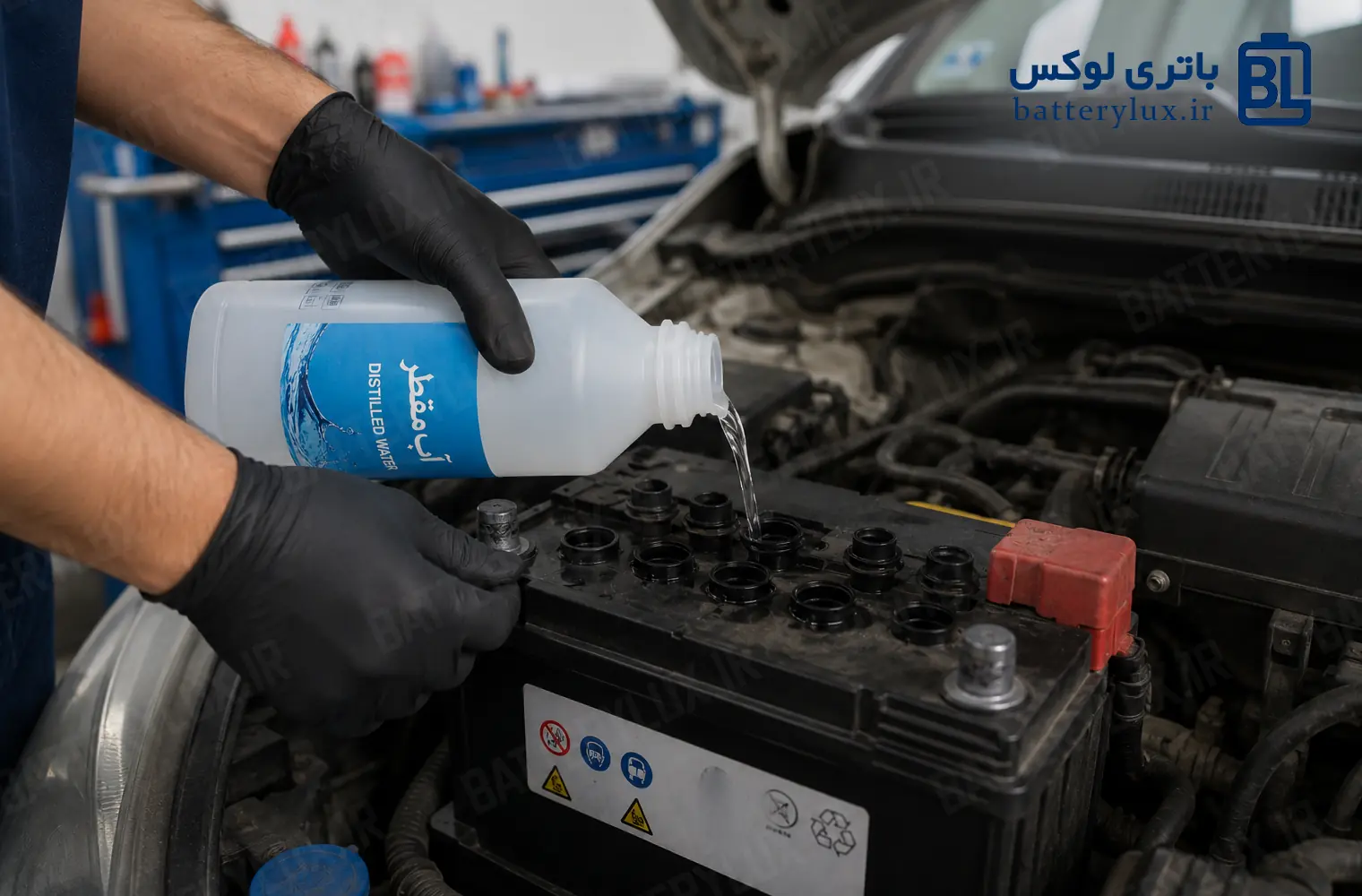 آب مقطر برای باتری ماشین