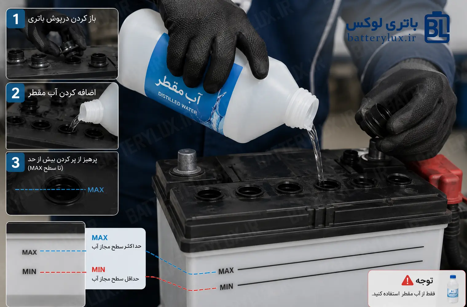 روش صحیح اضافه کردن آب به باتری ماشین
