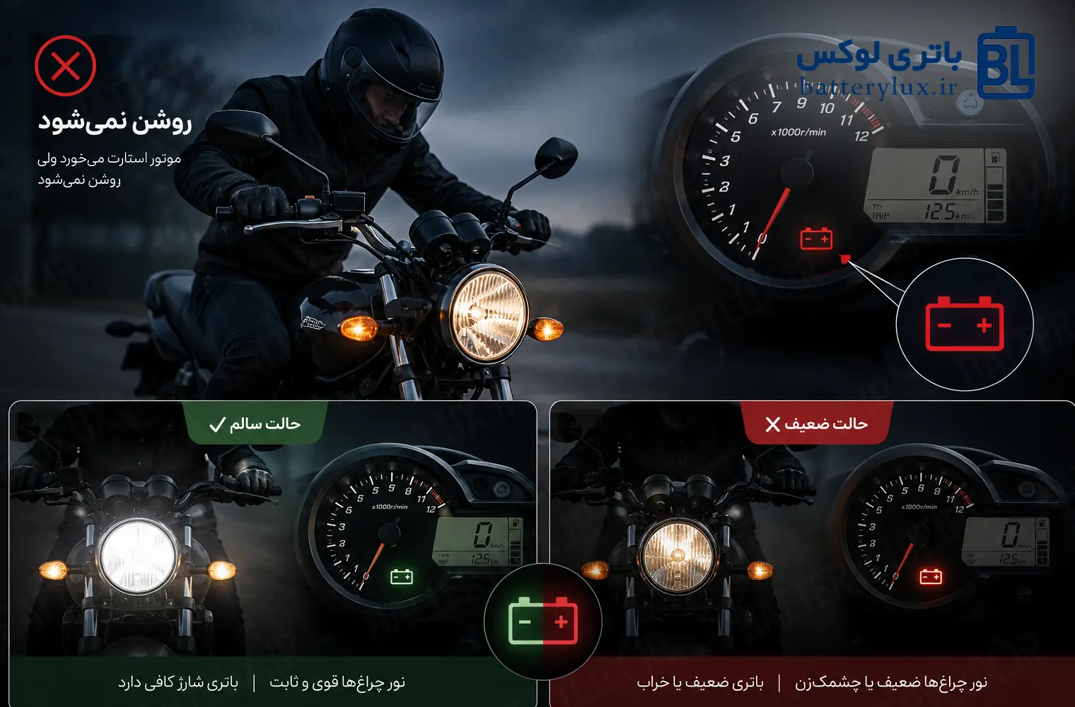دلایل خرابی باتری موتور